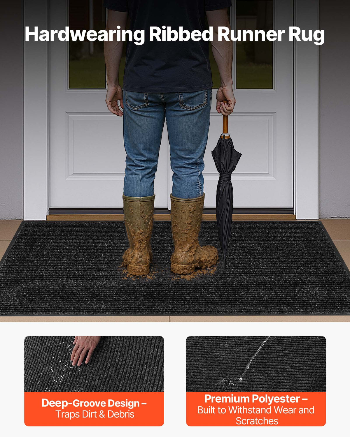 Front Door Mat, 1524 x 914 mm Commercial Floor Mat for Indoor and Outdoor, Stylish Stripedd Industrial Carpet with PVC Backing, Heavy Duty Washable Entry Rug for Hallway, Balcony, Garage, Grey