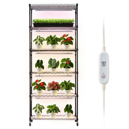 Växthylla med odlingslampa, 6-vånings inomhusväxtställ, 180 cm högt växtställ med hjul och 4/9/14 timmars timer, 150 W 3-färgs fullspektrum odlingslampor, blomkrukahållare för frösådd