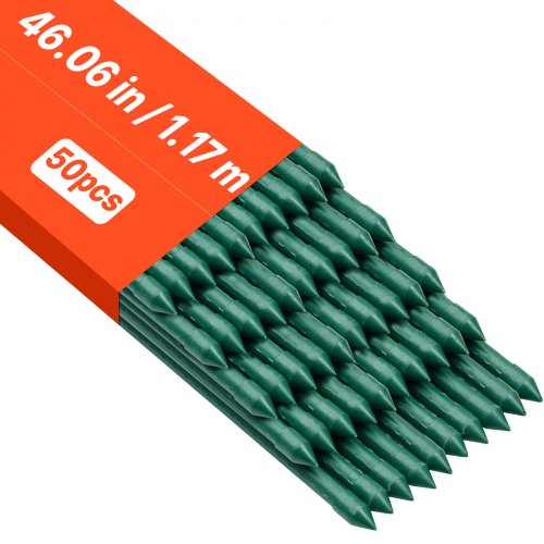 Garden Stakes, 50 Pack, 1170 mm, Plastic Coated Metal Tomato Stakes, Garden Sticks for Plants Support, with Pointed End and Non-Slip Bumps for Growing Climbing Plants, Outdoor Vegetables