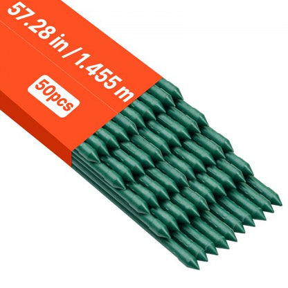 Garden Stakes, 50 Pack, 1455 mm, Plastic Coated Metal Tomato Stakes, Garden Sticks for Plants Support, with Pointed End and Non-Slip Bumps for Growing Climbing Plants, Outdoor Vegetables