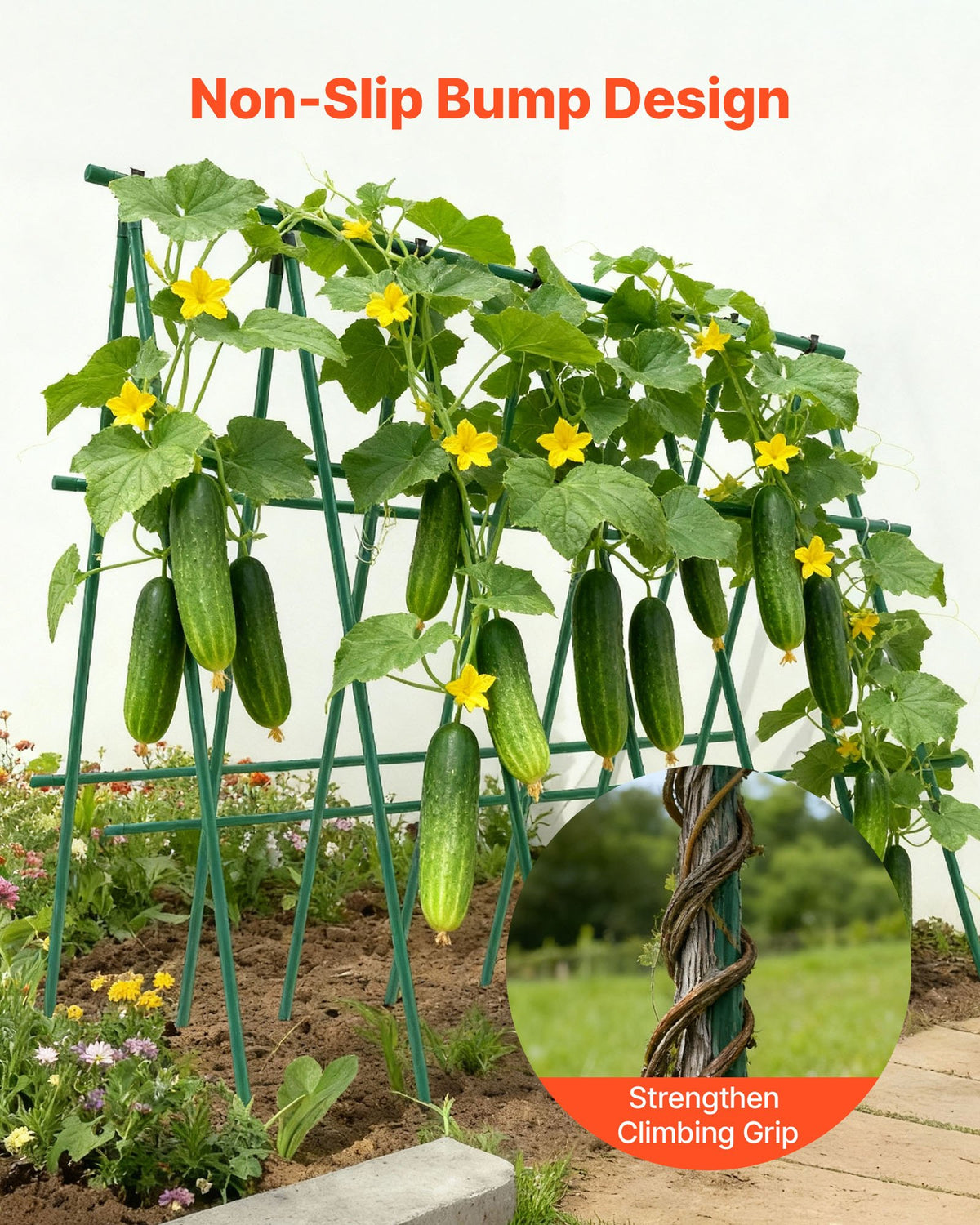 Garden Stakes, 50 Pack, 1455 mm, Plastic Coated Metal Tomato Stakes, Garden Sticks for Plants Support, with Pointed End and Non-Slip Bumps for Growing Climbing Plants, Outdoor Vegetables