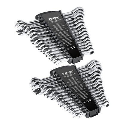 Kombinationsnyckelsats, 30-delars spärrnyckelsats med organiseringsställ, Cr-V stålnyckelsats SAE 1/4" till 1", metrisk 8 mm till 24 mm, idealisk för vanliga hushåll, garage, verkstad, nödsituationer