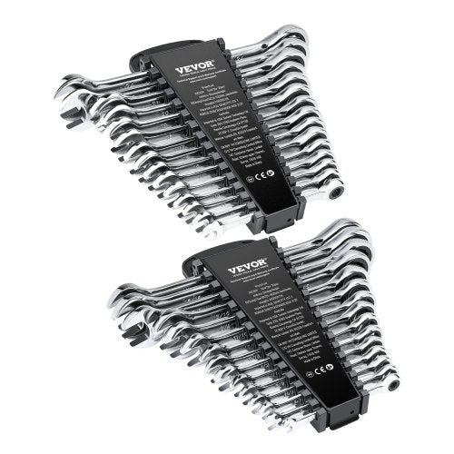 Kombinationsnyckelsats, 30-delars spärrnyckelsats med organiseringsställ, Cr-V stålnyckelsats SAE 1/4" till 1", metrisk 8 mm till 24 mm, idealisk för vanliga hushåll, garage, verkstad, nödsituationer
