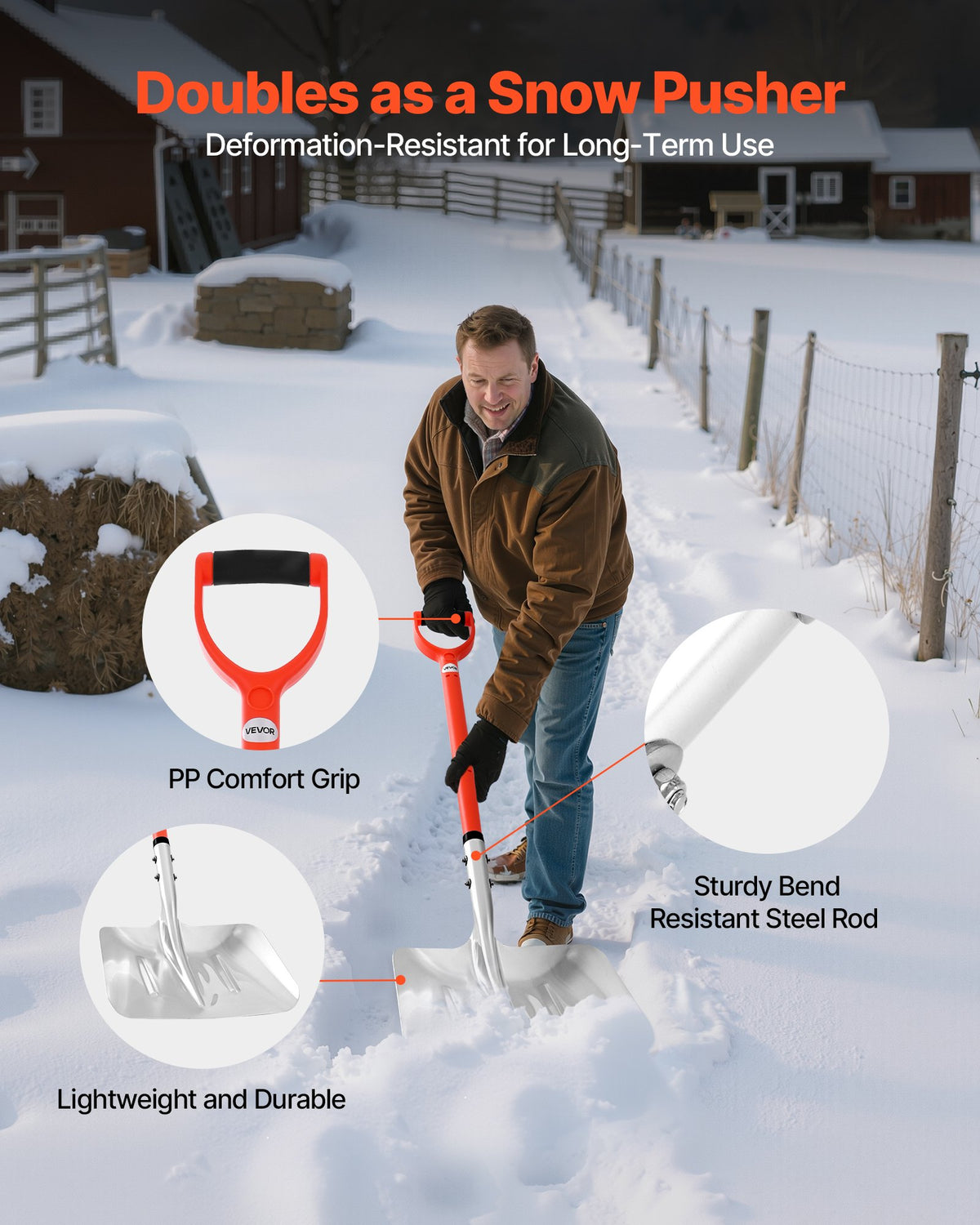 Snöskyffel för uppfart, 35 cm bred snöskyffel i aluminiumlegering med D-formade handtag, snöplogsskyfflar med stor kapacitet, lätt snöborttagningsverktyg för trädgård, bil, camping