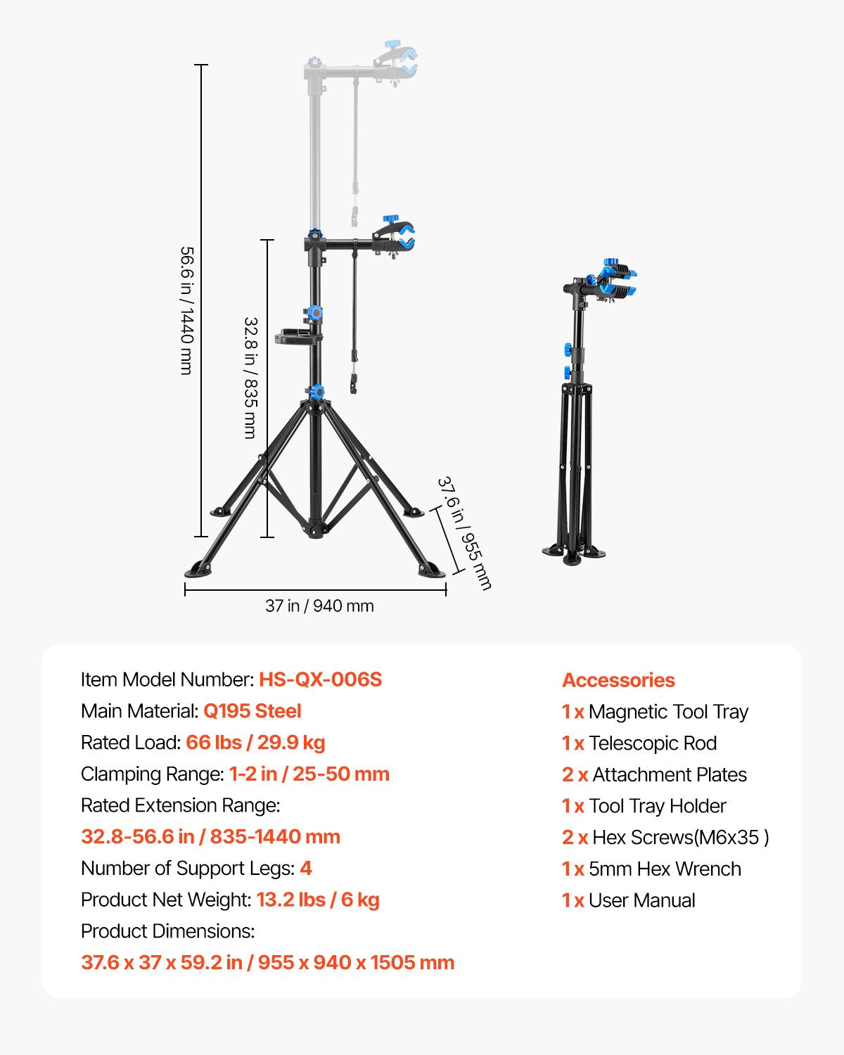 Cykelreparationsställ, 28 kg kraftigt cykelarbetsställ med 81–142 cm justerbar höjd och magnetisk verktygsbricka, hopfällbart cykelunderhållsställ, Shop Home Mechanics för mountainbike och racercyklar