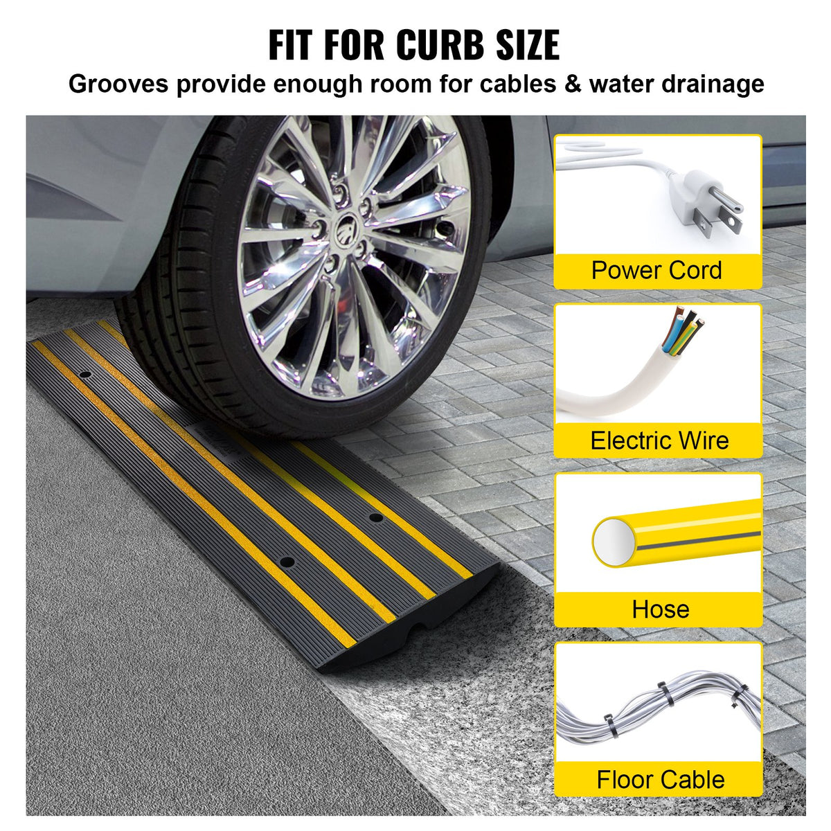 Curb Ramp, 2.6" Rise Rubber Driveway Ramps, Heavy Duty 33069 lbs Weight Capacity Threshold Ramp, Curbside Bridge Ramps for Loading Dock Garage Sidewalk, Expandable Full Ramp Set