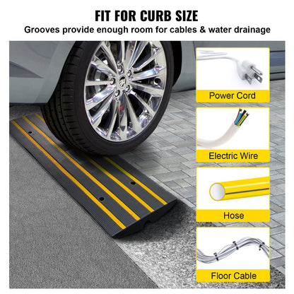 Curb Ramp, 2.6" Rise Rubber Driveway Ramps, Heavy Duty 33069 lbs Weight Capacity Threshold Ramp, Curbside Bridge Ramps for Loading Dock Garage Sidewalk, Expandable Full Ramp Set