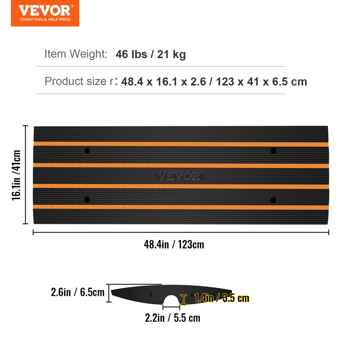 Curb Ramp, 2.6" Rise Rubber Driveway Ramps, Heavy Duty 33069 lbs Weight Capacity Threshold Ramp, Curbside Bridge Ramps for Loading Dock Garage Sidewalk, Expandable Full Ramp Set