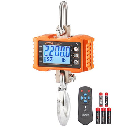 Digital kranvåg, 1000 kg, industriell kraftig hängvåg med fjärrkontroll, gjuten aluminiumhölje och LCD-skärm, hög precision för bygg, fabrik, gård, jakt (orange)