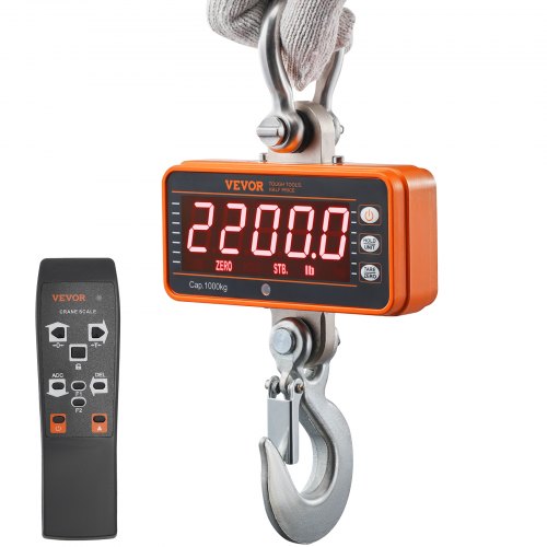 Digital Crane Scale, 2200 lbs/1000 kg, Industrial Heavy Duty Hanging Scale with Remote Control, Cast Aluminum Case & LED Screen, High Precision for Construction, Factory, Farm, Hunting (Orange)