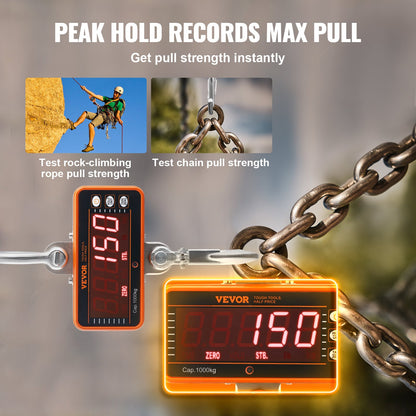 Digital Crane Scale, 2200 lbs/1000 kg, Industrial Heavy Duty Hanging Scale with Remote Control, Cast Aluminum Case & LED Screen, High Precision for Construction, Factory, Farm, Hunting (Orange)