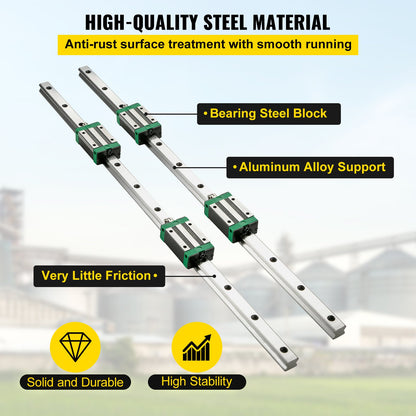 3PCS Linear Rail 2-167.6 cm(0.78-66 Inch), Linear Bearings and Rails with 4PCS HSR20 Bearing Block, Linear Motion Slide Rails plus for DIY CNC Routers Lathes Mills, Linear Slide Kit fit X Y Z Axis