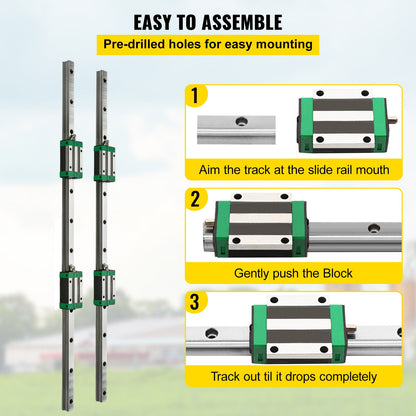 3PCS Linear Rail 2-167.6 cm(0.78-66 Inch), Linear Bearings and Rails with 4PCS HSR20 Bearing Block, Linear Motion Slide Rails plus for DIY CNC Routers Lathes Mills, Linear Slide Kit fit X Y Z Axis