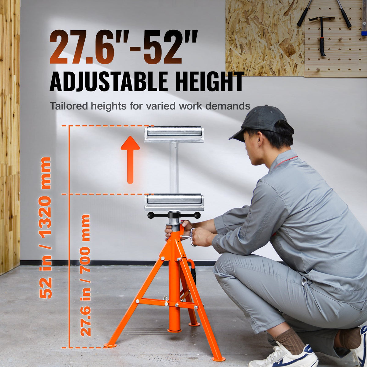 Rullstativ, kraftig 1134 kg lastkapacitet, 700 mm-1320 mm höjdjusterbar, 45# fällbart stålrullstativ för rör, träskivor
