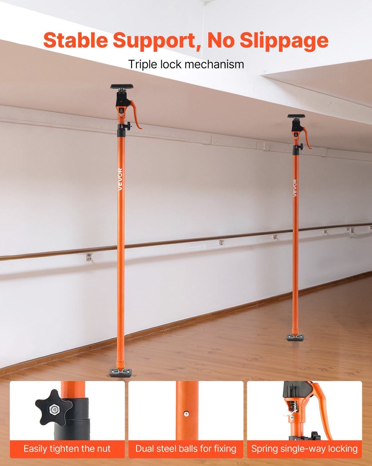 Cabinet Jack Support Pole, 4-Pack, 125-291 cm Steel Telescopic Quick Support Rod, Adjustable 3rd Hand System up to 90 kg Capacity for Installing Cabinets, Lifting Drywall, Cargo Bars