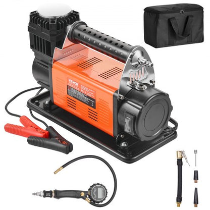 12V kraftig luftkompressor - med digital tryckmätare däckpumpare, 7.06 CFM bärbar däckpumpare, 150PSI terrängluftpump med adaptrar för lastbilar, bilar, SUV, fyrhjulsdrivna fordon, husbilar