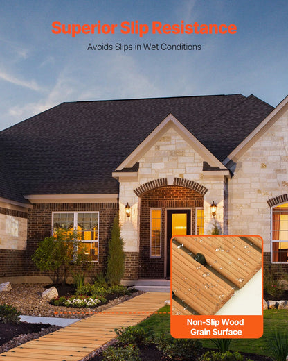Trädgårdsgång i trä, 3,6 m L x 4,7 cm B, halkfri rak trädgårdsgång, utrullbar cederträgångväg för utomhusbruk med vajeranslutning, dekorativ trädgårdssten för bröllopsfest i trädgården