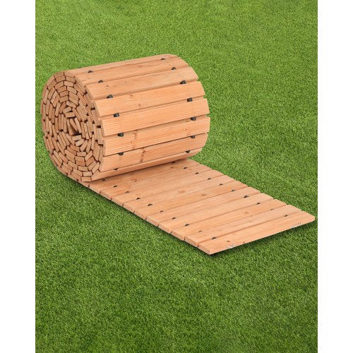 Trädgårdsgång, 7,2 m L x 4,7 cm B, halkfri rak trädgårdsgång, utrullbar cederträgångväg för utomhusbruk med vajeranslutning, dekorativ trädgårdssten för trädgårdsbröllopsfest