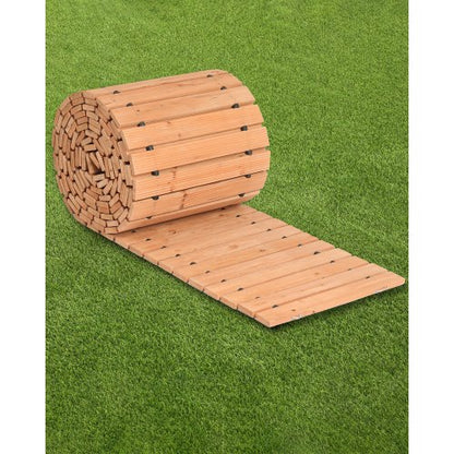 Trädgårdsgång, 7,2 m L x 4,7 cm B, halkfri rak trädgårdsgång, utrullbar cederträgångväg för utomhusbruk med vajeranslutning, dekorativ trädgårdssten för trädgårdsbröllopsfest