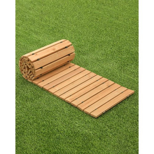 Trädgårdsgång, 2,4 m L x 4,7 cm B, halkfri rak trädgårdsgång, utrullbar cederträgångväg för utomhusbruk med vajeranslutning, dekorativ trädgårdssten för trädgårdsbröllopsfest