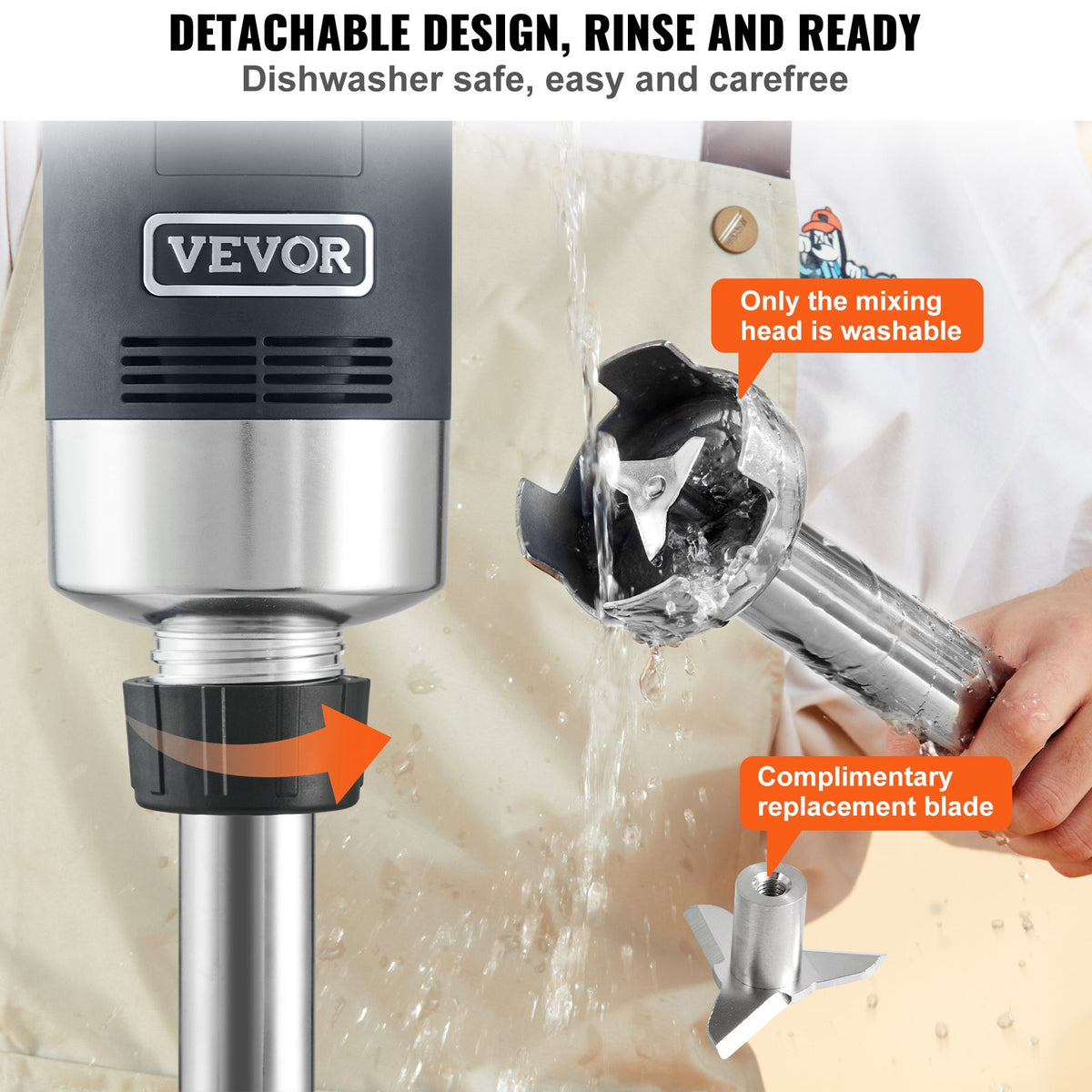 Kommersiell stavmixer, 750 watt kraftig handmixer, köksstavsmixer med variabel hastighet och kniv i 304 rostfritt stål, bärbar multifunktionell mixer för soppa, smoothie, puré, barnmat