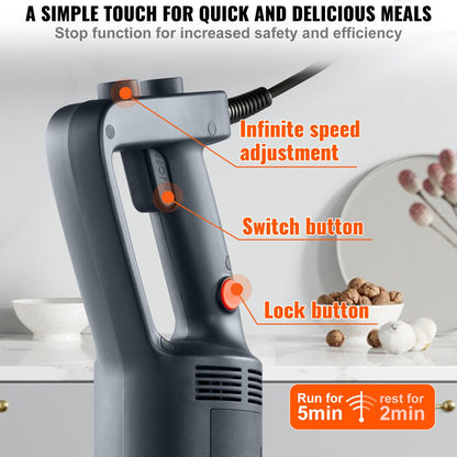 Kommersiell stavmixer, 750 watt kraftig handmixer, köksstavsmixer med variabel hastighet och kniv i 304 rostfritt stål, bärbar multifunktionell mixer för soppa, smoothie, puré, barnmat