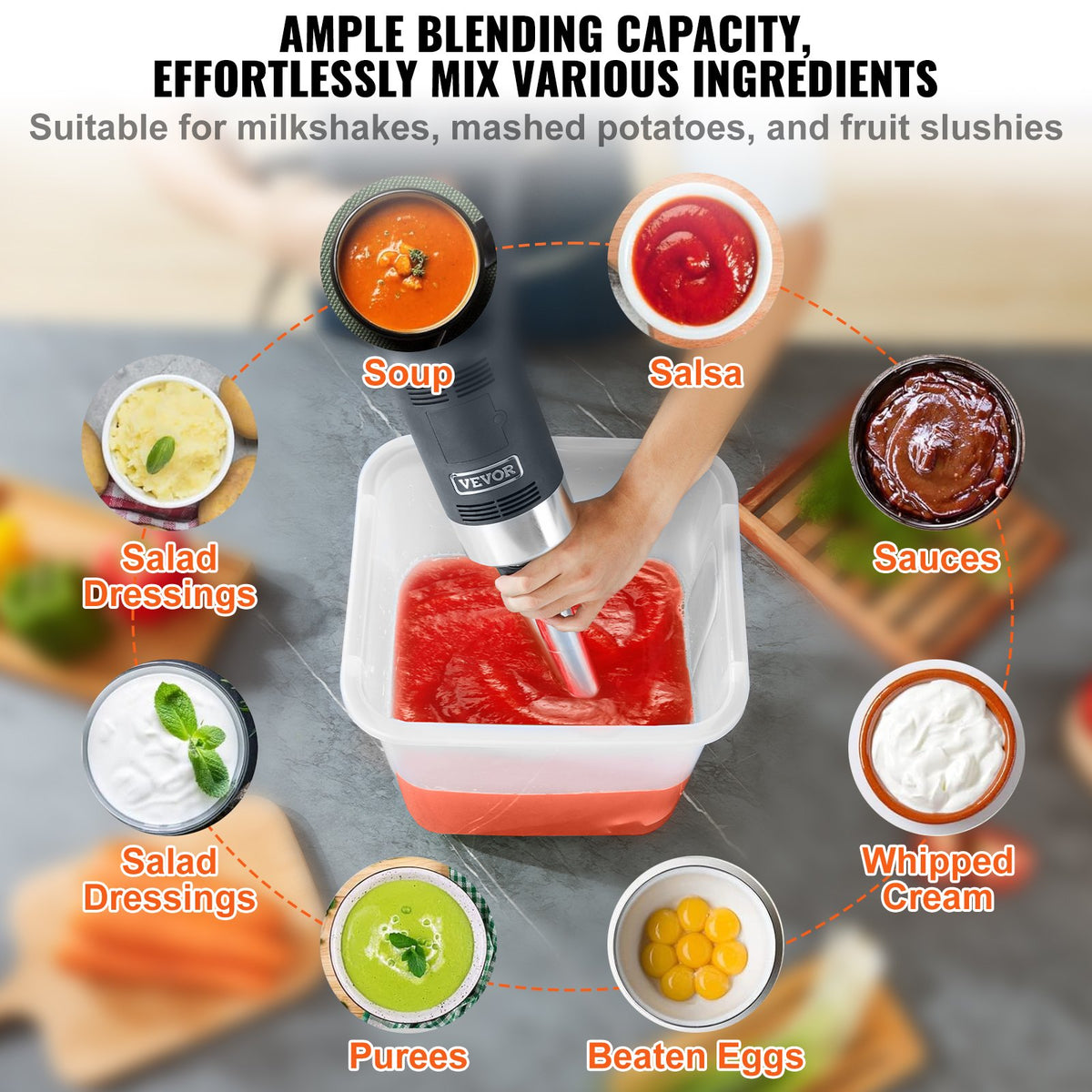 Kommersiell stavmixer, 750 watt kraftig handmixer, köksstavsmixer med variabel hastighet och kniv i 304 rostfritt stål, bärbar multifunktionell mixer för soppa, smoothie, puré, barnmat