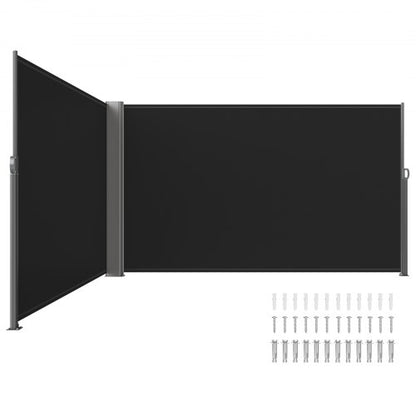 Utfällbar sidomarkis, 71''x 236'' aluminium utomhusskärm, 280g polyester vattentät utfällbar terrassskärm, UV 30+ rumsavdelare vindskärm för uteplats, bakgård, balkong, svart