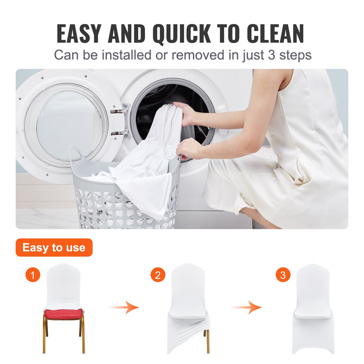 Stretch Spandex Folding Chair Covers, Universal Fitted Chair Cover, Removable Washable Protective Slipcovers, for Wedding, Holiday, Banquet, Party, Celebration, Dining (150PCS White)