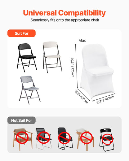 Stretch Spandex Folding Chair Covers, Universal Fitted Chair Cover, Removable Washable Protective Slipcovers, for Wedding, Holiday, Banquet, Party, Celebration, Dining (30PCS White)