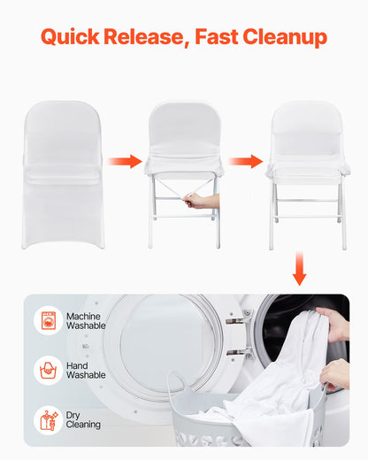 Stretch Spandex Folding Chair Covers, Universal Fitted Chair Cover, Removable Washable Protective Slipcovers, for Wedding, Holiday, Banquet, Party, Celebration, Dining (30PCS White)