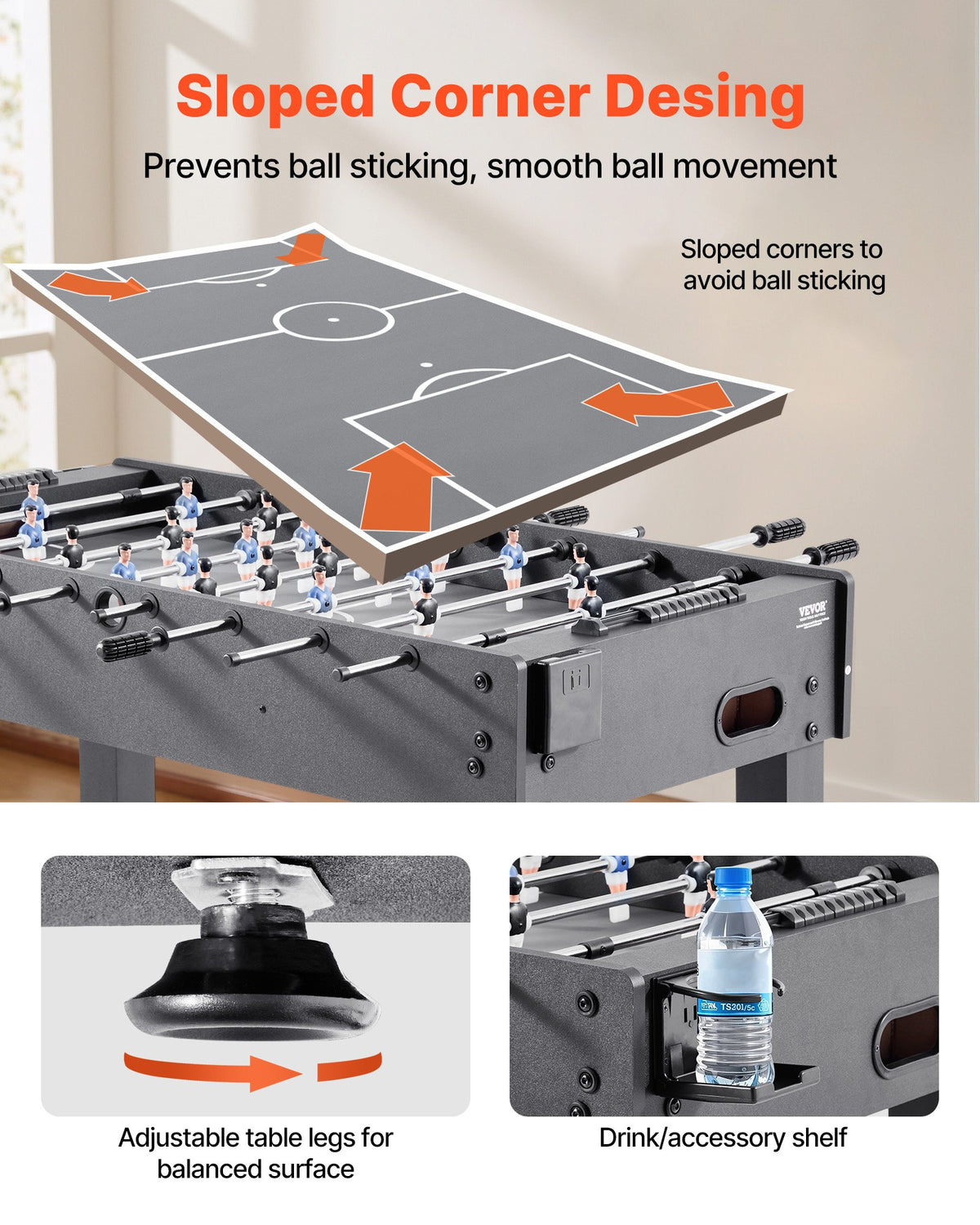 Fotbollsbord, 121 cm standardstorlek, inomhusfotbollsbord i full storlek för hemmet, familjen och spelrummet, hållbart fotbollsset, inkluderar 2 bollar, poänghållare och 2 mugghållare