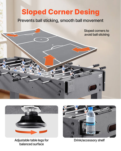 Fotbollsbord, 121 cm standardstorlek, inomhusfotbollsbord i full storlek för hemmet, familjen och spelrummet, hållbart fotbollsset, inkluderar 2 bollar, poänghållare och 2 mugghållare