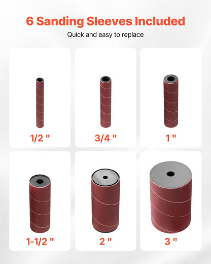 Oscillerande spindelslip, 2000 varv/min bänkspindelslip med 6 hylsor (12,7–76,2 mm), 16 mm slaglängd och 397 x 295 mm gjutjärnsbord för möbelfinish, hantverksslipning, gör-det-själv-träbearbetning