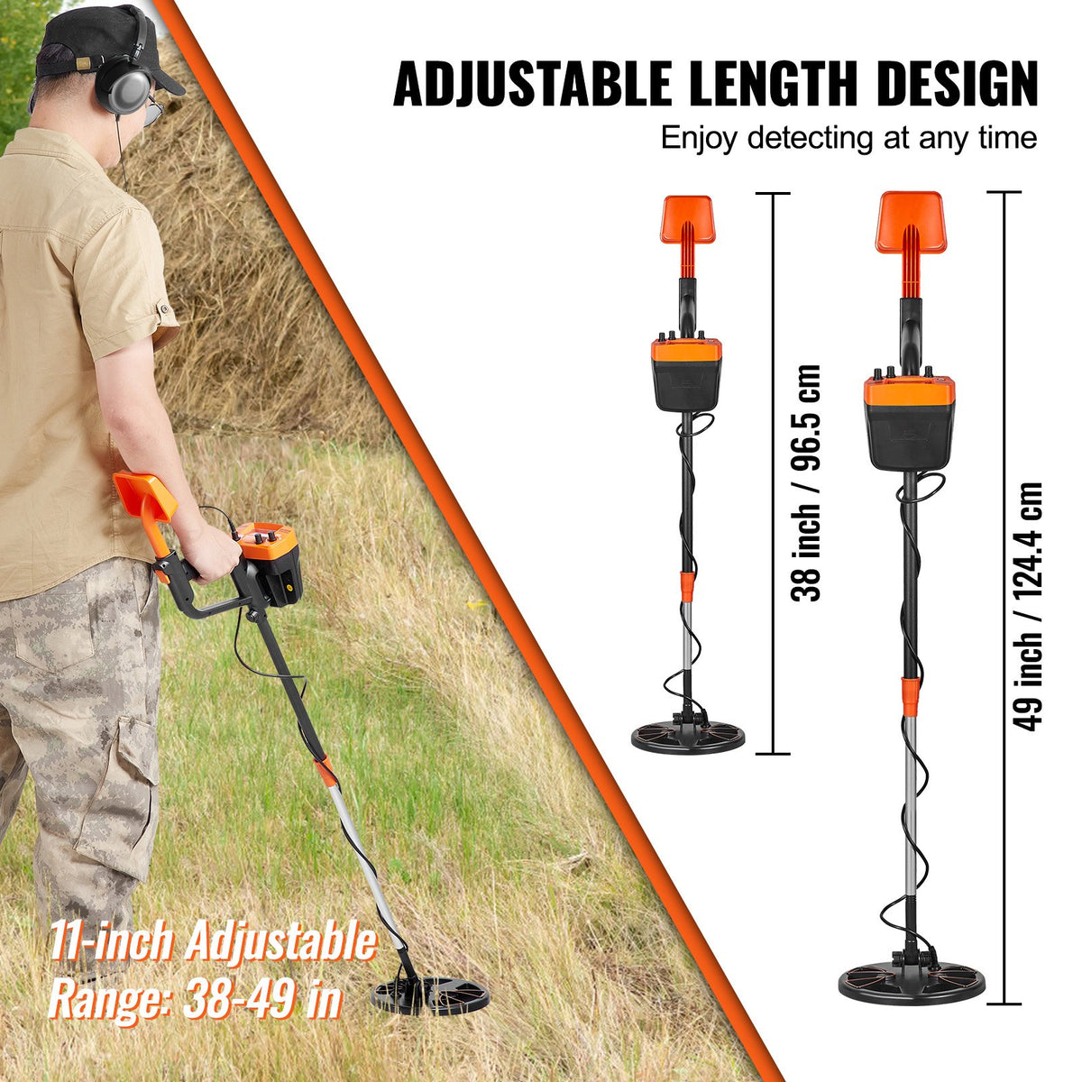 Metal Detector for Adults & Kids, 20.3 cm Waterproof Search Coil with High Accuracy Pointer Display, Adjustable 96.5 cm - 124.5 cm Gold Detector, Lightweight Aluminum Stem for Detecting Gold Treasure