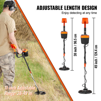 Metal Detector for Adults & Kids, 20.3 cm Waterproof Search Coil with High Accuracy Pointer Display, Adjustable 96.5 cm - 124.5 cm Gold Detector, Lightweight Aluminum Stem for Detecting Gold Treasure
