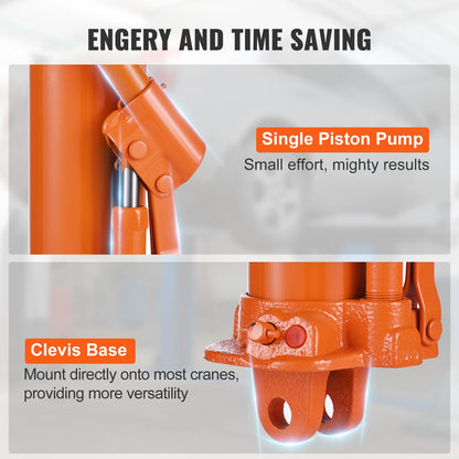 Hydraulisk domkraft med lång kolv, 8 tons motorlyftcylinder med enkelkolvspump och gaffelbas, Hydraulisk kolvcylinder för motorlyft, Hydrauliska garage-/verkstadskranar, Mekanisk, Lantbruk