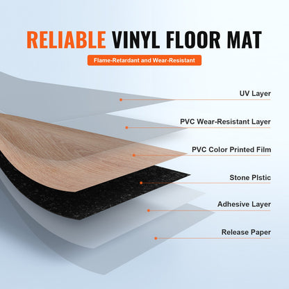 Självhäftande vinylgolvplattor 36 x 6 tum, 36 plattor 2,5 mm tjocka, självhäftande, naturlig träådring, gör-det-själv-golv för kök, matsal, sovrum och badrum, enkel för heminredning