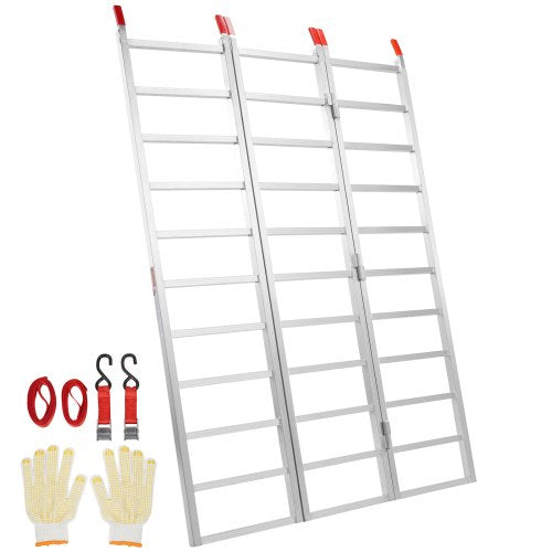 Aluminum Ramps, 1500 lbs, Tri-Fold Ramp with Load Straps, Folding Loading Ramp for Motorcycle, Tractor, ATV/UTV, Trucks, Lawn Mower, Snow Blower, 77"L x 54"W, 1 Pc