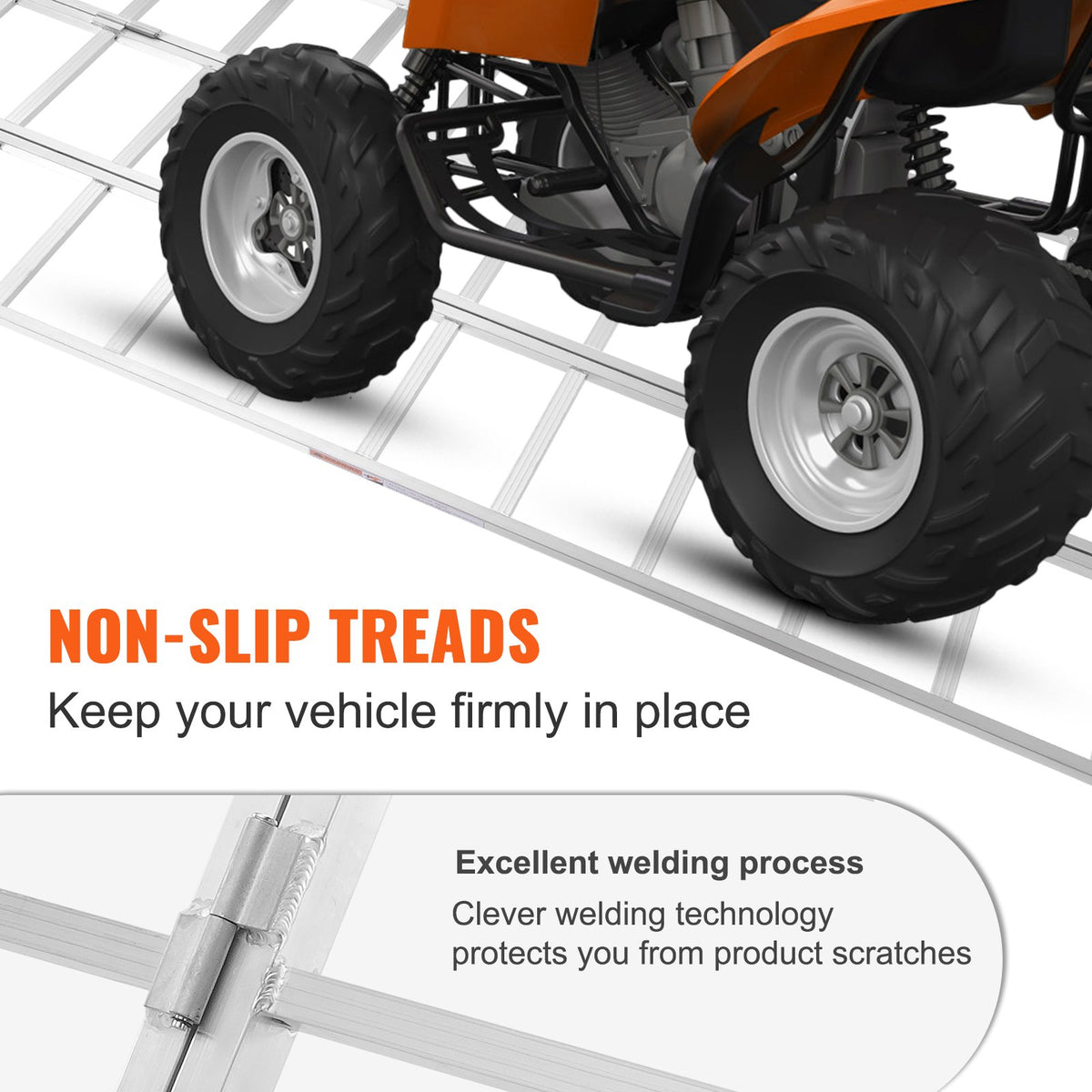 Aluminiumramper, 1500 lbs, Trippelvikbar ramp med lastremmar, Hopfällbar lastramp för motorcykel, traktor, ATV/UTV, lastbilar, gräsklippare, snöslunga, 77"L x 54"B, 1 st